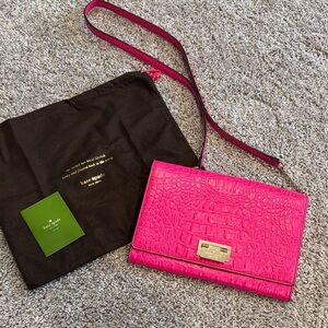 Kate Spade Vibrant Pink Croc-Embossed Crossbody Bag